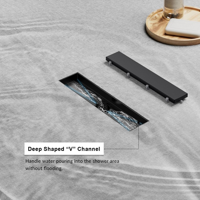 Merranox 12 inch Linear Shower Drain, Matte Black 2 in