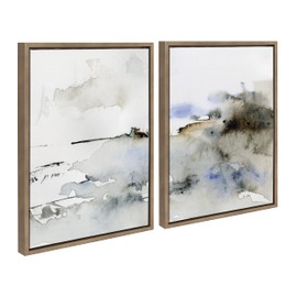 Kate and Laurel Sylvie Close Your Eyes and Remember 1 Framed Canvas Wall Art Set by Maja Mitrovic of Makes My Day Happy, 2 Piece 18x24 Gold, Minimalist Neutral Painterly Landscape Art Wall Décor