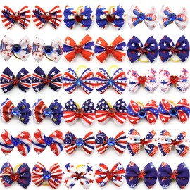 20Pcs/10 Pairs Patriotic Independence Day Decoration Yorkie Dog Puppy Hair Bows with Rubber Bands Hair Accessories Bow Pet Grooming Cute Pet Small Hair Bowknot (Independence Day)