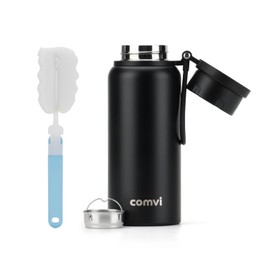 Maqash Vacuum Flask for hot Drink 1Liter (12 Hrs hot and Cold)- 100% BPA Free Stainless Steel Insulated Flasks - Water Bottle 1L - Black