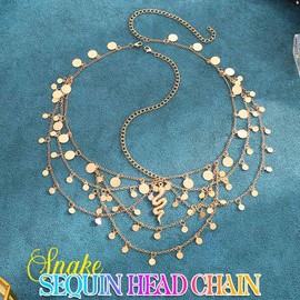 Kilshye Sequin Head Chain Gold Snake Headpiece Hair Chains Festival Costume Headband Hair Accessories for Women