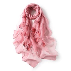 ANMIDA Women's Silk Anti-UV Scarf, Large, Embroidered, Spring and Summer, Elegant, roses,
