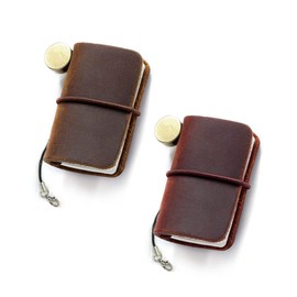 Yitexin 2 Colors Mini Size Travelers Notebook with Leather Cover and Strap, Refillable Handmade 4.8x3.2cm(1.9’’x1.3’’) Tiny Travel Journal, Pocket Diary (brown+red)