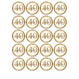 edible 20 x 40th birthday Gold cupcake toppers NOT PRECUT. wafer card