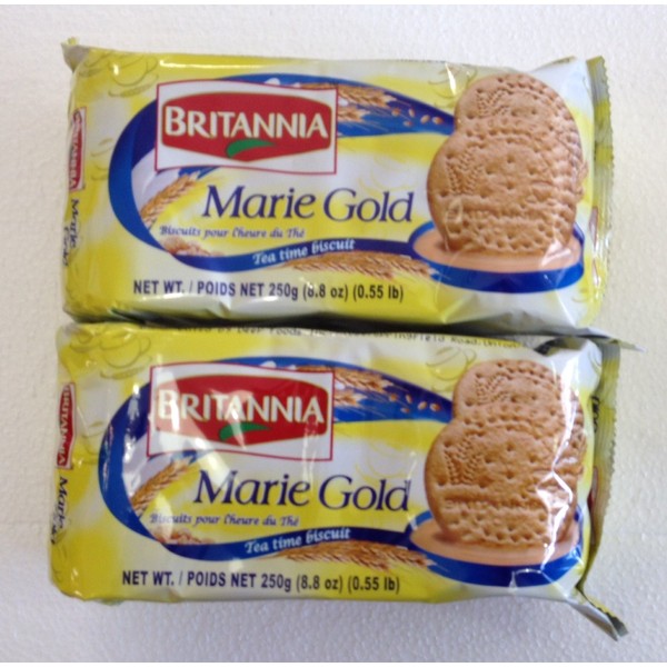 BRITANNIA Marie Gold Cookies 8.8oz (250g) - Biscuits Pour l'heure du thé - Original Flavour Crispy Snack Tea Time Biscuits Crisp and Light Full of Minerals and Vitamins - Suitable for Vegetarian (Pack of 2)
