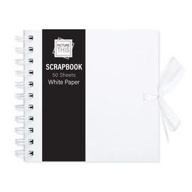 15cm x 15cm Scrapbooks for Memories and Photos with 50 Black or White Pages & Ribbon Closure (White with White Paper)