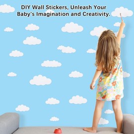Clouds Party Wall Decal Pastel White Cloud Wall Stickers Decor Peel and Stick Boho Wallpaper Decor for Girls Kids Bedroom Nursery Playroom Party Sticker