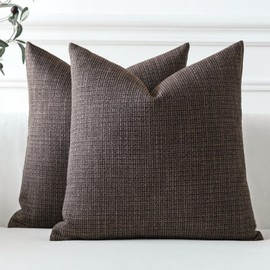 JOTOM Pack of 2 Dark Brown Linen Throw Pillow Covers 16x16 Inch Soft Soild Decorative Pillow Covers Square Pillowcase for Sofa Living Room Couch Bed 40x40 cm (Dark Brown)