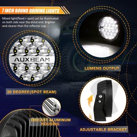 Auxbeam 7 Inch LED Round Driving Light 2PCS, 240W 24000 Lumens Waterproof Offroad Lights Pods, Spot Lights Bar Led Work Lights for Trucks Pickup Jeep Wrangler Golf Cart Ford F150