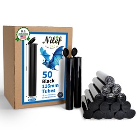 Nilef Plastic Pop Top Tubes | 116mm | 50 Pack | Black Child-Resistant Packaging | Travel Holder Vial Containers | Easy Open by Squeezing Sides (Q1411)