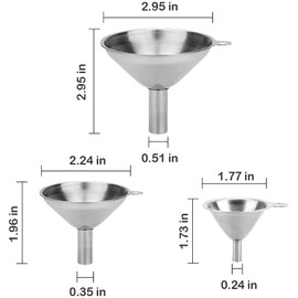 Embudos de Acero Inoxidable, 3 Piezas Dispositivo de Cocina de Embudo de Subembalaje Líquido con Mango de Metal para Transferir Fluido, Líquido, Aceite, Polvo