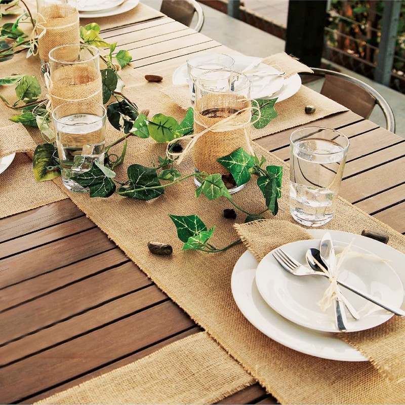 HCTX Jute Table Runner,30*200cm Hessian Roll, Burlap Fabric,Natural Rustic Table