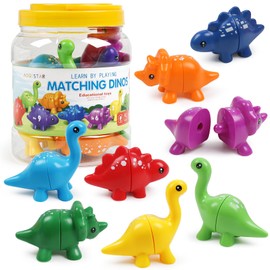 Montessori Matching Dinosaurs Toy, Color and Shapes Recognition, Snap and Pattern Match Game Preschool Learning Toys Homeschooling Activity Class Tool, Birthday Gift for Kids Back to School Goodies