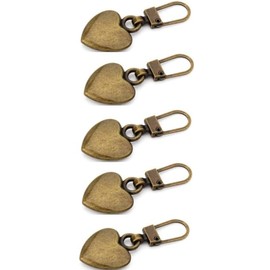 5 Pcs Journey Studio Heart Shaped Zipper Pull Replacement Metal Zipper Backpack Zippers Mend Fixer Repair for Coats Jackets Pants Luggage, Fasteners, Sewing Notions and Supplies (Bronze)