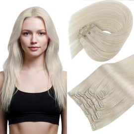 Sunny Hair Clip in Hair Extensions Human Hair Invisible Clip in Hair Extensions Real Human Hair Straight Hair Extensions for Women 18inch Platinum Blonde