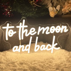 To The Moon & Back Neon Sign for Wedding Room Wall Decor LED Light Signs Aesthetic LED Sign for Bedroom Home Decor Wall Art Anniversary Valentines Day Gift for Women 5V USB Powered Warm White 40×23CM