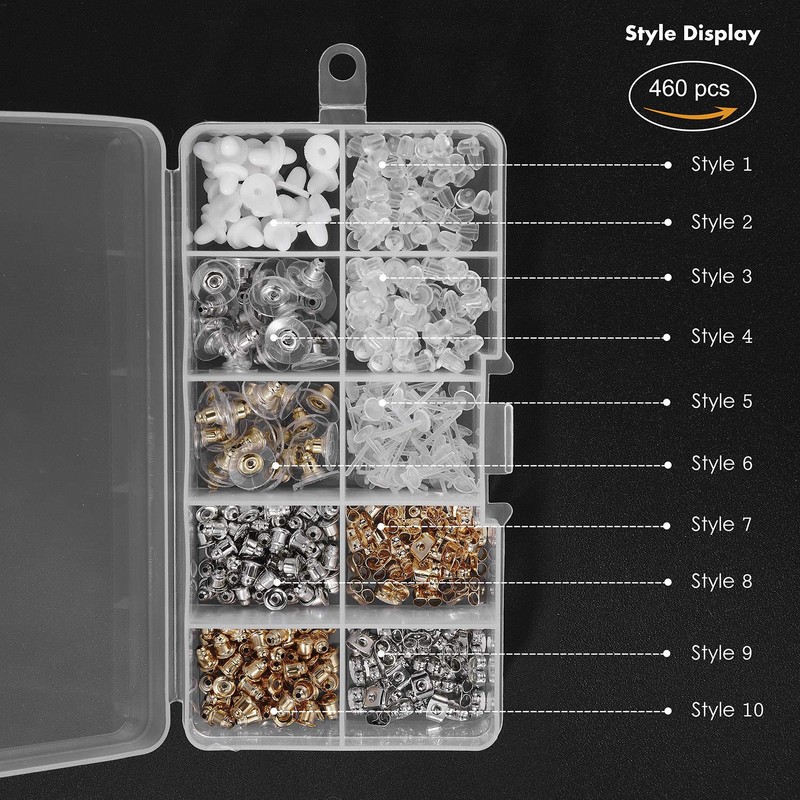 Earring Backs, 10 Styles, Metal, Rubber, Plastic Secure Earring Stoppers,