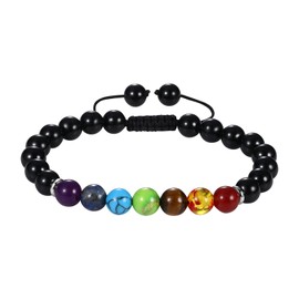 Aroncent 7 Chakra Healing Crystal Bracelet: Natural Stone Meditation Yoga Bracelet with Black Tourmaline - for Men Women with Adjustable Braided Cord