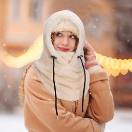 ZLLkeji Fleece Winter Balaclava Warm Hooded Scarf Windproof Face Hood Neck Warmer Winter Thermal Ski Mask for Cycling Snowboarding Motorcycling Men Women Khaki, khaki