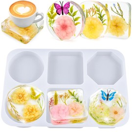 Silicone Resin Coaster Molds, 6-Cavity 4 Inch Polygonal Epoxy Mold with Glossy Mirror Surface – DIY Silicone Molds for Resin Coasters, Flower Preservation, Candle Holders & Decorative Crafts