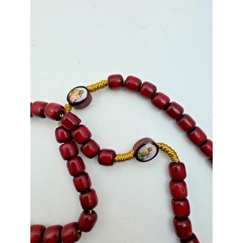 Devotional Saints Corded Wood Rosary - Red with Gold -