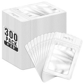 ANZNKU 300 Pcs Resealable Mylar Bags, 4x6 Inch Resealable Bags for Small Business, Smell Proof Hangover Kit Bag, Foil Zipper Pouches with Clear Window for Food Storage Party favor(White)