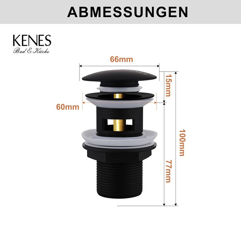 KENES Universal Pop-Up Drain Fitting for Washbasin/Sink, Sink Plug Pop