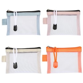 SGERUFZ Pack of 4 mesh zip bags, small mesh bag with zip, make-up zip pockets, small cosmetic bag, portable travel zip bags for lipstick, headphones