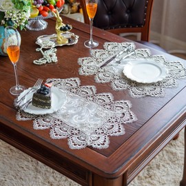 ARTABLE - Manteles individuales de encaje redondos de encaje para decoración del hogar, mesa de cena (12 x 18 pulgadas, juego de 2 piezas, color gris piedra)