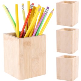 ULELE 4 Pcs Bamboo Pen Holder Wooden Pen Pot Pen Pencil Holder for Desk,Square Pencil Organizer Pen Cup Pen Vase,Desk Tidy Cosmetics Display Brush Storage Basket for School Home,Office Desk Accessory