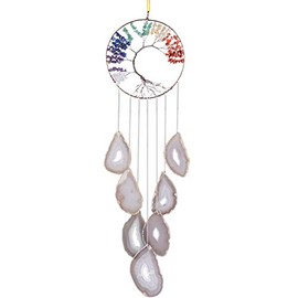 Nupuyai Tree of Life Wind Chime Made of Agate Discs Handmade 7 Chakra Healing Crystals Hanging Wedding Ornament Home Garden Decoration