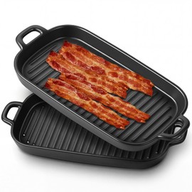 2 Pack Microwave Bacon Tray Ceramic Cooker with Drip Rack, Oven Dishwasher Safe, Breakfast Kitchen Tool for 4-6 Slices(Black)