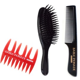 BABRO POMARD Mesh Comb (Red) & Comb Comb (Black) & Hair Brush (Black) 3-Piece Set Men’s Barber Barber Barber Made in Japan