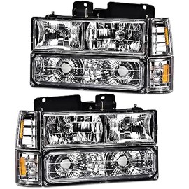 PIT66 Headlights, Compatible with 1994-1998 Chevy/GMC Suburban C/K 1500 2500 3500 Yukon Tahoe/1994 Blazer, Turn Signal Lamps Bumper Lights Clear Lens Chrome Housing