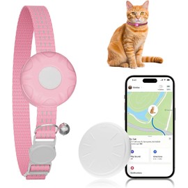 Cat Tracker, Waterproof Pet Tracker for Cats, Cat Tracker Collar with Safety Elastic Buckle, Works with Any Collar,Compatible with Apple Find My App (Only iOS) not for Android, No Monthly Fee, Pink