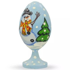 BESTPYSANKY Happy Snowman and Christmas Tree Wooden Figurine