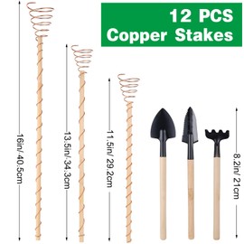 12 PCS Electroculture Plant Stakes Long Garden Copper Coil Antennas 3 Different Sizes for Growing Garden High-Yield Eco-Friendly