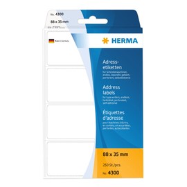 HERMA 4300 Adressetiketten für Schreibmaschinen, endlos, 88 x 35 mm, 250 Stück, selbstklebend, matt, leporello-gefalzt, blanko Papier Adressaufkleber Klebeetiketten Aufkleber, weiß