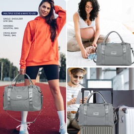 SUPROMOMI Travel Duffel Bag, Sports Tote Gym Bag, Carry on Bags for Airplanes, Shoulder Weekender with Wet Pocket, Nylon Overnight Crossbody Bag for Women, Yoga Travel must haves Large Bag Grey…