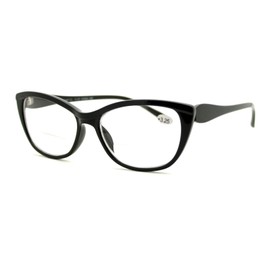 PASTL Clear Lens Glasses With Bifocal Reading Lens Womens Rectangular Cateye (black, 3.5)