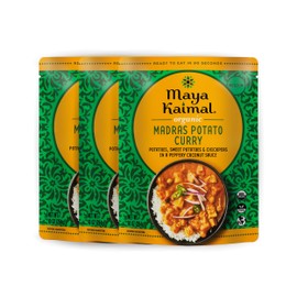 MAYA KAIMAL Organic Indian Madras Potato Curry | 10oz (PACK of 3) | Microwaveable, Ready to Eat, Fully Cooked Potatoes, Sweet Potatoes & Chickpeas in a Peppery Coconut Sauce | Vegan | Kosher