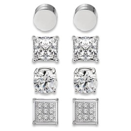 OUDQFCJ 4 Pairs Magnetic Ear Studs Fake Earrings Surgical Steel for Men and Women (Silver)