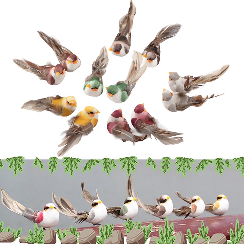 12Pcs Simulation Foam Bird Artificial Bird Decor with Clip Fixing