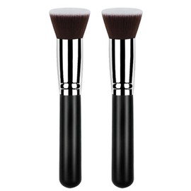 Reazana Makeup Brushes 2pcs Kabuki Brushes Powder Foundation Blush Brush Contour Face Blender Brush Professional Mineral Cosmetics Blending Buffing Brushes Dense Soft Synthetic Fibers Flat Top (Black)