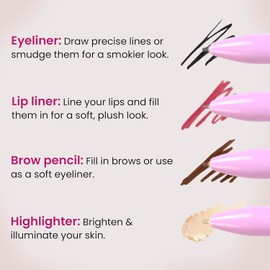NIVAKINI 4in1 Makeup Pen Eye Liner Lip Liner Highlighter Eyebrow Liner All in One Makeup Pencil Waterproof Lip Color Makeup Beauty Product For Women For Travel