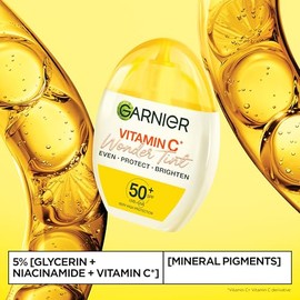 Garnier Vitamin C* Wonder Tint SPF50+, Light Shade, All-In-1 Tinted Fluid, Even, Protect and Brighten Skin, 5% Vitamin C*, Niacinamide, Glycerin - 40m