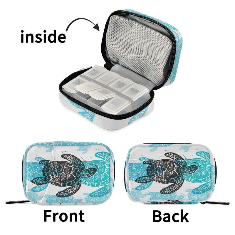 Sea Turtle Abstract Pill Box 7 Day Pill Case Travel