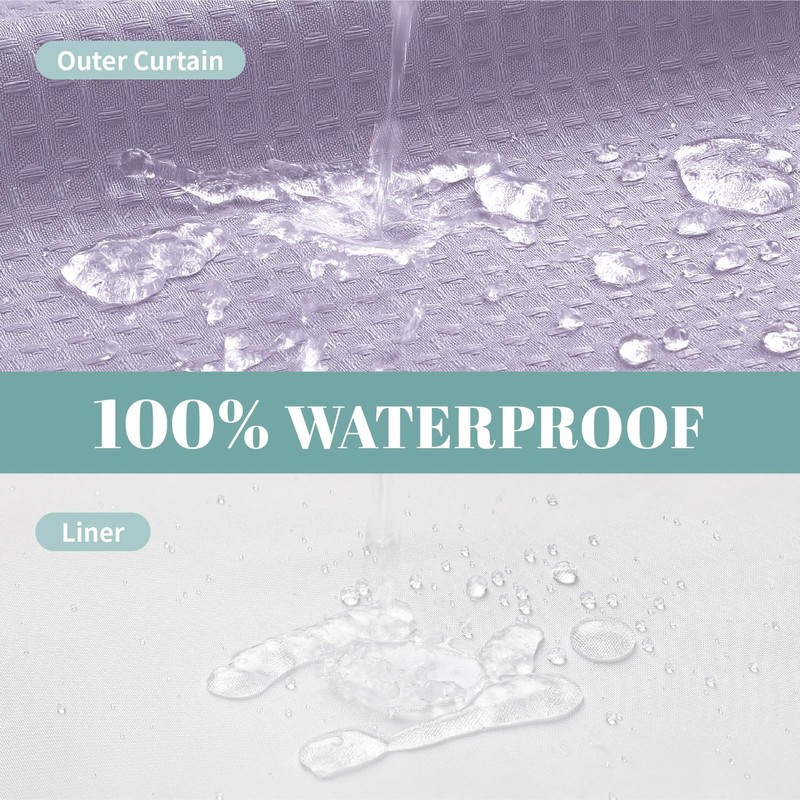 eachope Lavender No Hook Waffle Weave Shower Curtain with snap-in