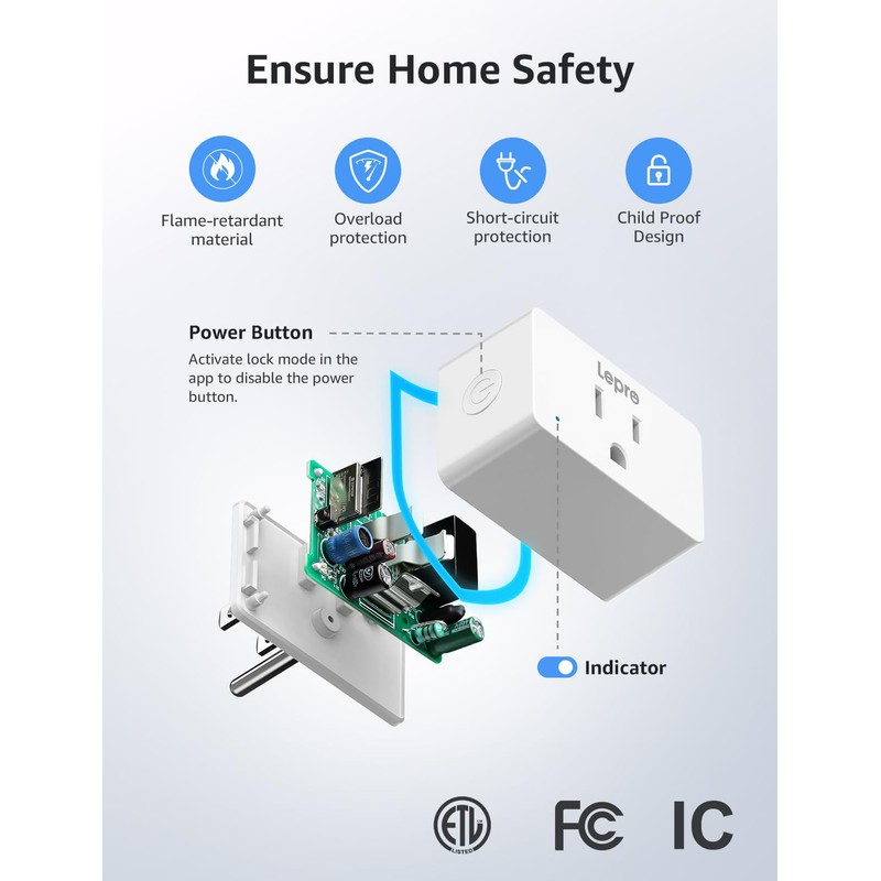Lepro P1 Smart Plug Mini 15A, Smart Home WiFi Outlet