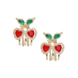EZ PEACH Hair Claw Small Hair Clip, Mini 2 Pieces Cherry Bangs Clips, Hair Ornament, Cute, Adult, Sparkle, Hair Clip, Ladies, Cute Hair Clips, (Red05)